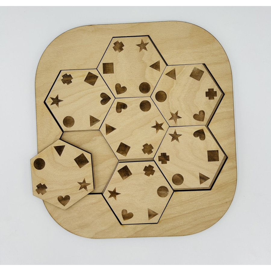 Drevená Montessori skladačka – Hexa puzzle s tvarmi